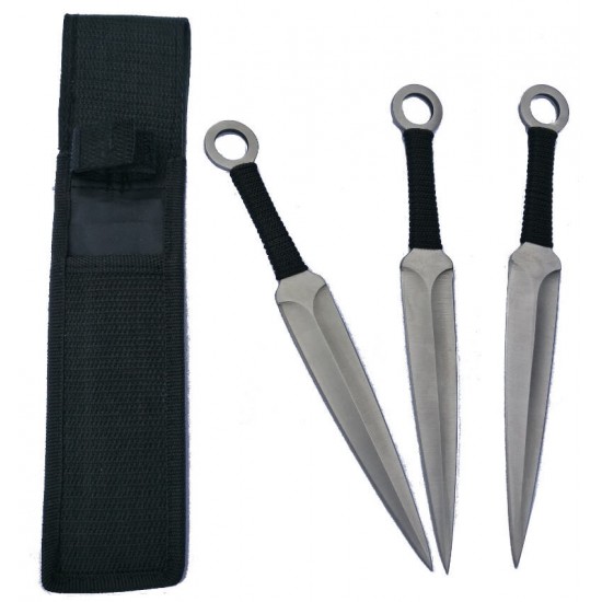 Set of 3 Black Corded Throwing Knives