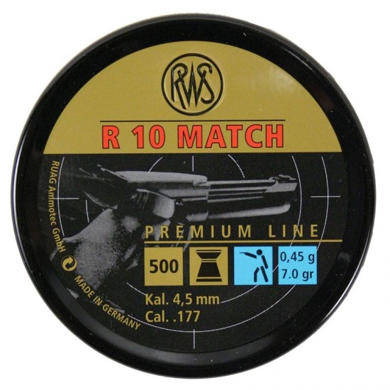 RWS R10 Match Pistol Pellets .177 4.49mm x500 RWS R10 Match Pistol Pellets .177 4.49mm x500